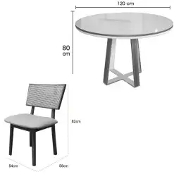 Mesa De Jantar Atlanta 120cm Redonda Com Vidro E 4 Cadeiras Diamante Em Linho Madeira Minas Plac 53384