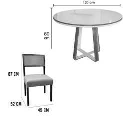 Mesa De Jantar Atlanta 120cm Redonda Com Vidro E 4 Cadeiras Grecia Em Linho Madeira Minas Plac 43280