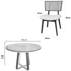 Mesa De Jantar Atlanta 120cm Redonda Com Vidro E 4 Cadeiras Livia Em Linho Madeira Minas Plac 21995