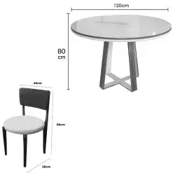 Mesa De Jantar Atlanta 120cm Redonda Com Vidro E 4 Cadeiras Maldivas Em Linho Madeira Minas Plac 34851