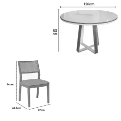 Mesa De Jantar Atlanta 120cm Redonda Com Vidro E 4 Cadeiras Oiti Em Linho Madeira Minas Plac 96749