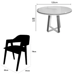 Mesa De Jantar Atlanta 120cm Redonda Com Vidro E 4 Cadeiras Perola Em Linho Madeira Minas Plac 16212