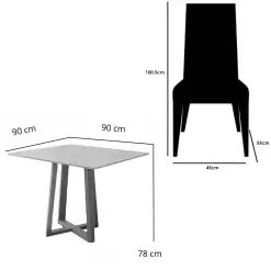 Mesa De Jantar Bali 90x90cm Com Vidro E 4 Cadeiras California Em Veludo Estofadas Minas Plac 70148