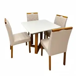 Mesa De Jantar Bali 90x90cm Com Vidro E 4 Cadeiras California Em Veludo Estofadas Minas Plac Cinamomo Off White Com Tecido Bege 92155
