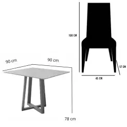 Mesa De Jantar Bali 90x90cm Com Vidro E 4 Cadeiras Giulia Em Veludo Estofadas Minas Plac 51155
