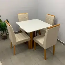 Mesa De Jantar Bali 90x90cm Com Vidro E 4 Cadeiras Giulia Em Veludo Estofadas Minas Plac 76653