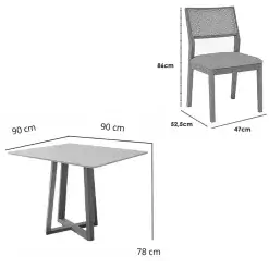 Mesa De Jantar Bali 90x90cm Com Vidro E 4 Cadeiras Oiti Em Linho Madeira Minas Plac 93905