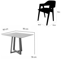 Mesa De Jantar Bali 90x90cm Com Vidro E 4 Cadeiras Perola Em Corino Madeira Minas Plac 75241