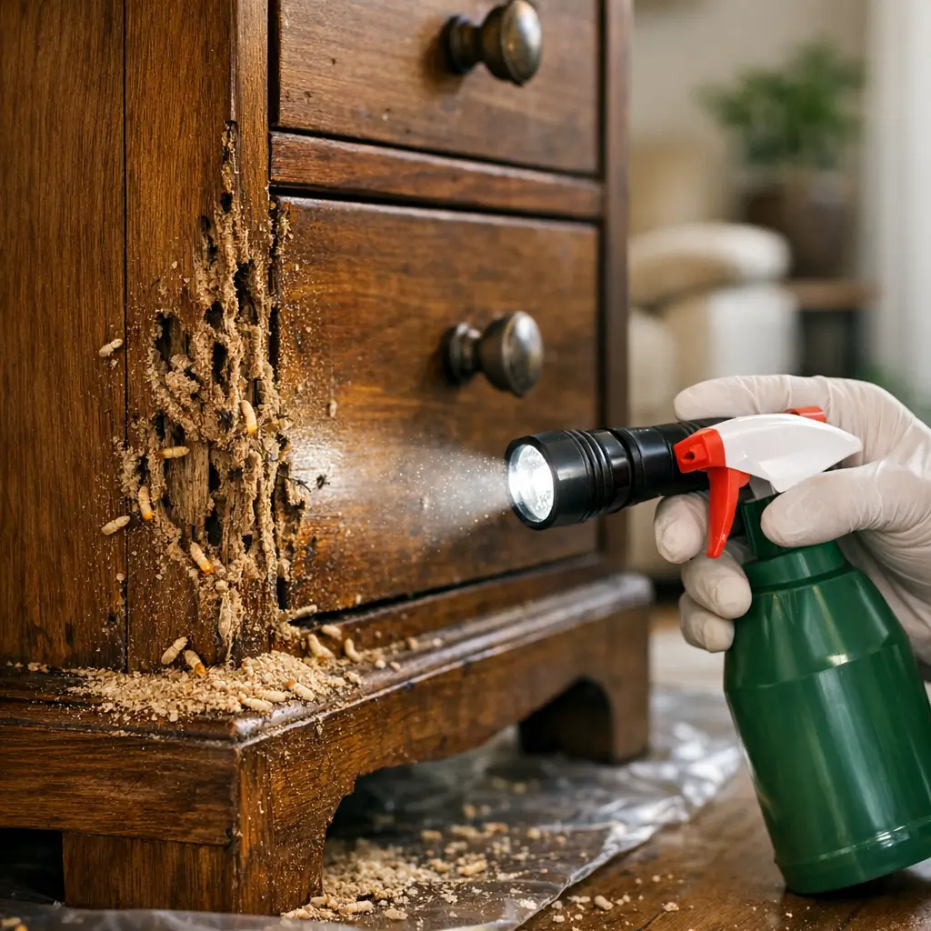 Móvel com cupim: como identificar e resolver aplicando spray em madeira infestada