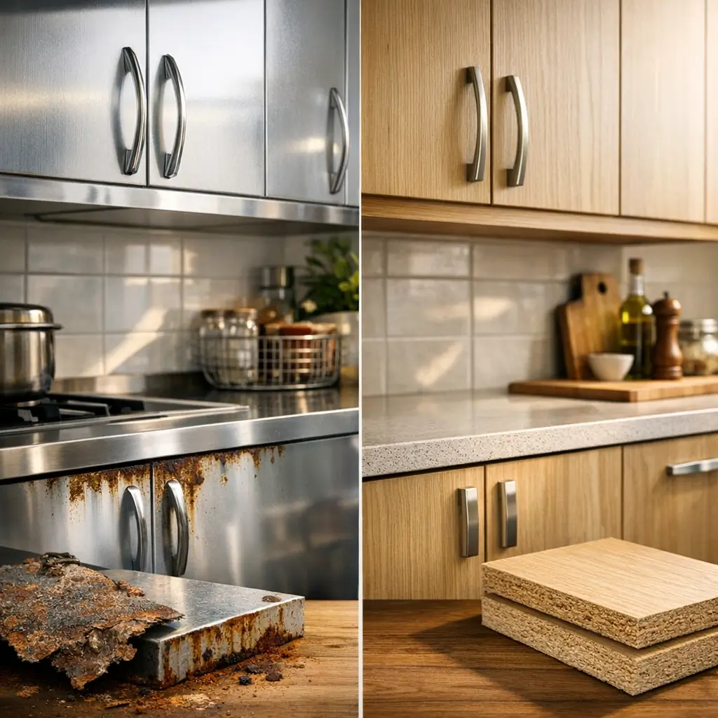 Armário de cozinha de aço ou MDF: qual dura mais, armário de aço enferrujado e armário MDF
