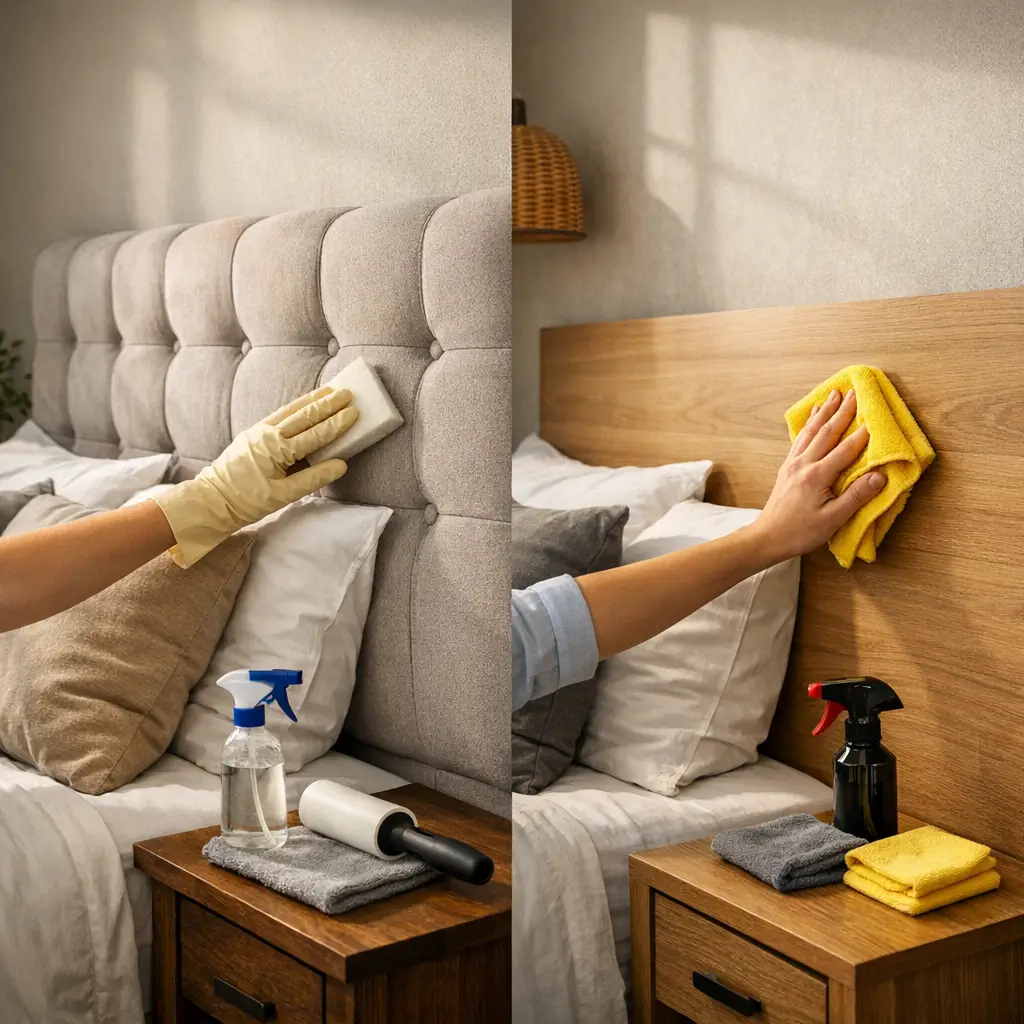 Cabeceira estofada ou de MDF: qual vale mais a pena? limpeza de cabeceira estofada e MDF com pano e spray