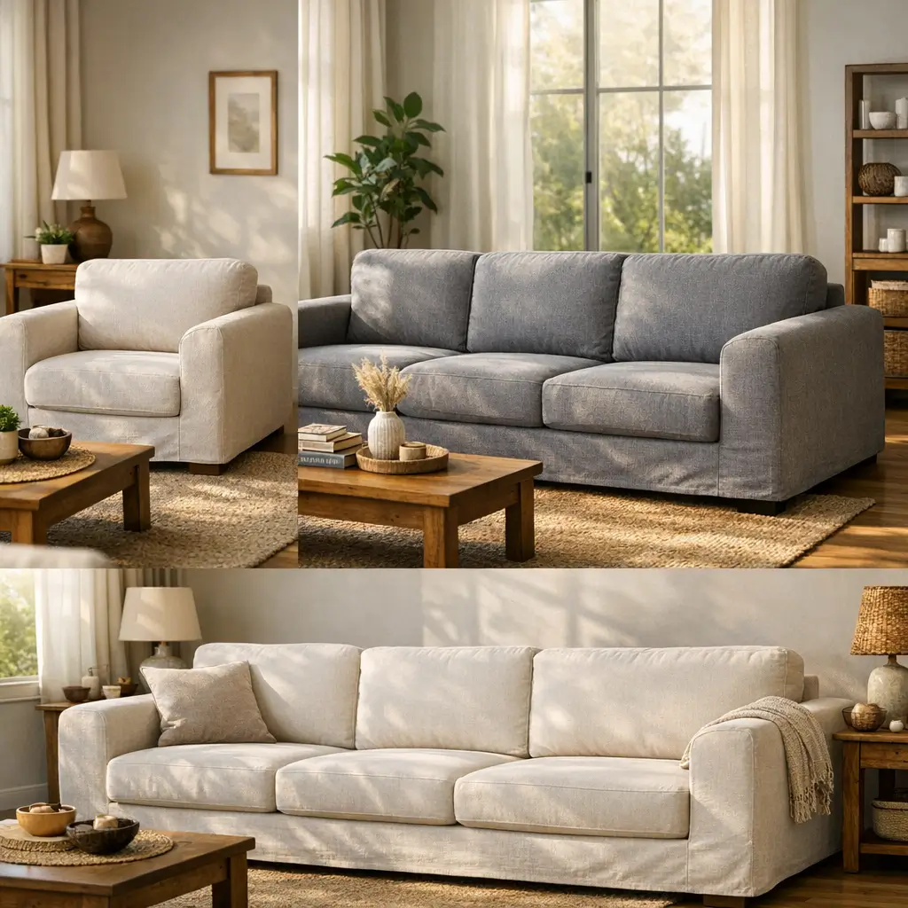 Capa de sofá como escolher o tamanho certo em montagem com três sofás