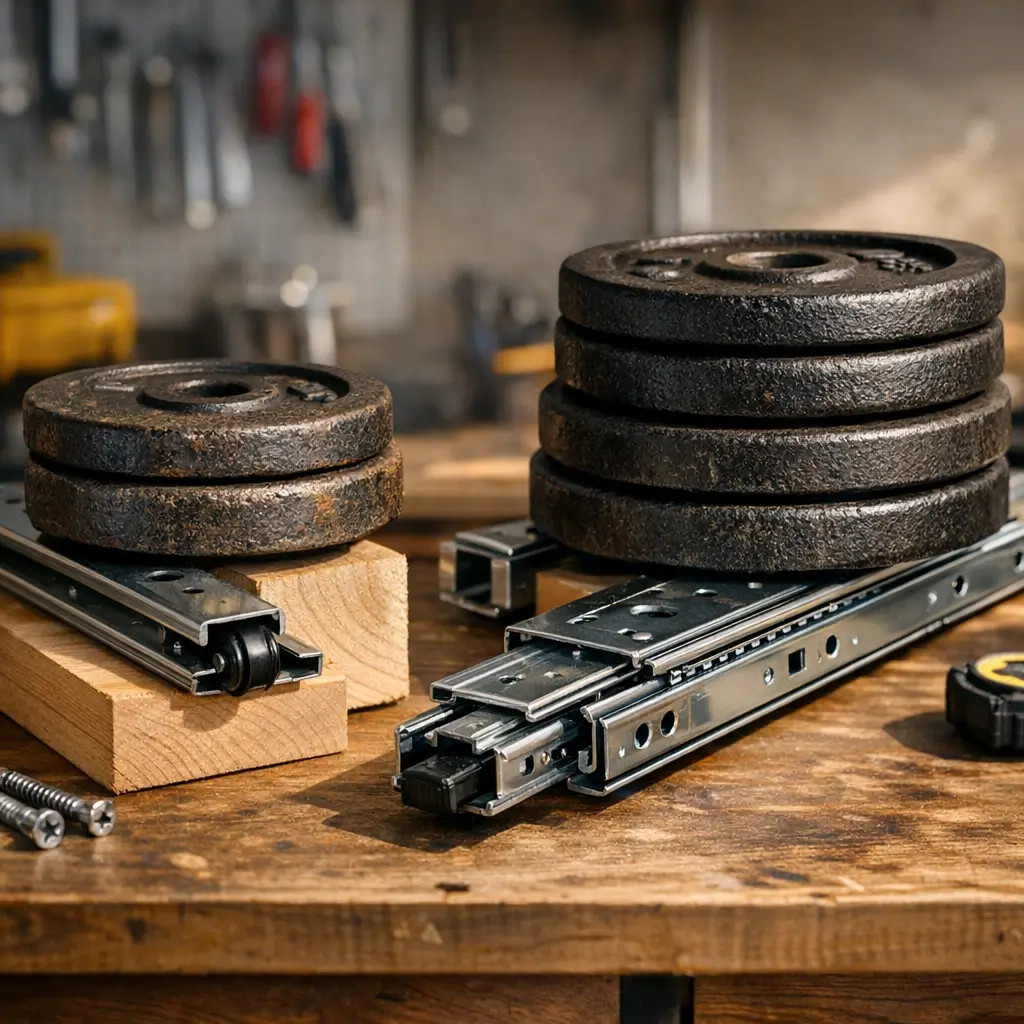 Corrediça simples ou telescópica: qual dura mais, corrediças com pesos na bancada