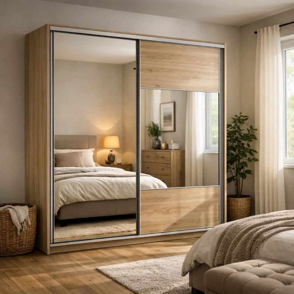 Guarda-roupa com espelho: vale a pena? armário de correr com espelho e madeira no quarto