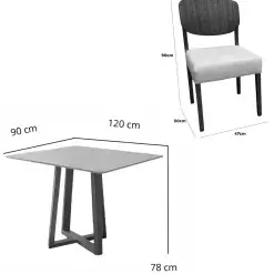 Mesa De Jantar Bali 120x90cm Com Vidro E 4 Cadeiras Barcelona Em Linho Madeira Minas Plac 67100
