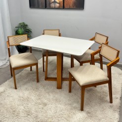 Mesa De Jantar Bali 120x90cm Com Vidro E 4 Cadeiras Berlim Hr Em Linho Madeira Minas Plac 73061