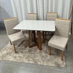 Mesa De Jantar Bali 120x90cm Com Vidro E 4 Cadeiras Giulia Em Veludo Estofadas Minas Plac 82374