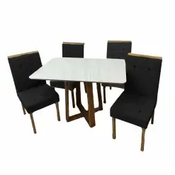 Mesa De Jantar Bali 120x90cm Com Vidro E 4 Cadeiras Giulia Em Veludo Estofadas Minas Plac Cinamomo Off White Com Tecido Preto 15572