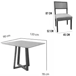 Mesa De Jantar Bali 120x90cm Com Vidro E 4 Cadeiras Grecia Em Linho Madeira Minas Plac 21537