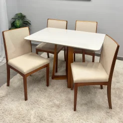 Mesa De Jantar Bali 120x90cm Com Vidro E 4 Cadeiras Lara Kappesberg Em Linho Madeira Minas Plac 80653