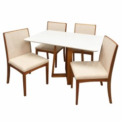 Mesa De Jantar Bali 120x90cm Com Vidro E 4 Cadeiras Lara Kappesberg Em Linho Madeira Minas Plac Cinamomo Off White Com Tecido Bege 33901