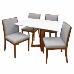 Mesa De Jantar Bali 120x90cm Com Vidro E 4 Cadeiras Lara Kappesberg Em Linho Madeira Minas Plac Cinamomo Off White Com Tecido Cinza 17680