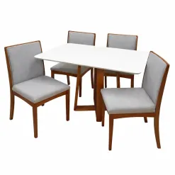 Mesa De Jantar Bali 120x90cm Com Vidro E 4 Cadeiras Lara Kappesberg Em Linho Madeira Minas Plac Cinamomo Off White Com Tecido Cinza 17680