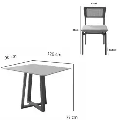 Mesa De Jantar Bali 120x90cm Com Vidro E 4 Cadeiras New Viena Em Linho Madeira Minas Plac 44747