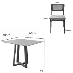 Mesa De Jantar Bali 120x90cm Com Vidro E 4 Cadeiras New Viena Em Linho Madeira Minas Plac 44747