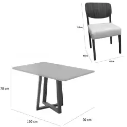 Mesa De Jantar Bali 160x90cm Com Vidro E 6 Cadeiras Barcelona Em Linho Madeira Minas Plac 61043