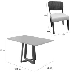 Mesa De Jantar Bali 160x90cm Com Vidro E 6 Cadeiras Barcelona Em Linho Madeira Minas Plac 61043