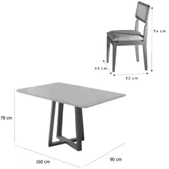 Mesa De Jantar Bali 160x90cm Com Vidro E 6 Cadeiras Canada Em Linho Madeira Minas Plac 60791