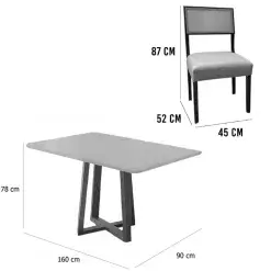 Mesa De Jantar Bali 160x90cm Com Vidro E 6 Cadeiras Grecia Em Linho Madeira Minas Plac 49802