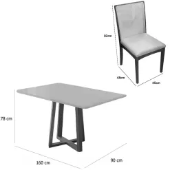 Mesa De Jantar Bali 160x90cm Com Vidro E 6 Cadeiras Lara Kappesberg Em Linho Madeira Minas Plac 22751