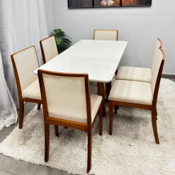 Mesa De Jantar Bali 160x90cm Com Vidro E 6 Cadeiras Lara Kappesberg Em Linho Madeira Minas Plac 76032