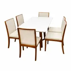 Mesa De Jantar Bali 160x90cm Com Vidro E 6 Cadeiras Lara Kappesberg Em Linho Madeira Minas Plac Cinamomo Off White Com Tecido Bege 89260