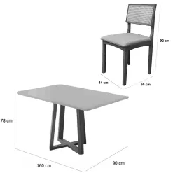 Mesa De Jantar Bali 160x90cm Com Vidro E 6 Cadeiras Monalisa Em Linho Madeira Minas Plac 28133