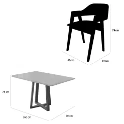 Mesa De Jantar Bali 160x90cm Com Vidro E 6 Cadeiras Perola Em Corino Madeira Minas Plac 70003