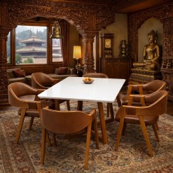 Mesa De Jantar Bali 160x90cm Com Vidro E 6 Cadeiras Perola Em Corino Madeira Minas Plac 92177