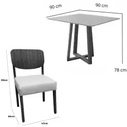Mesa De Jantar Bali 90x90cm Com Vidro E 4 Cadeiras Barcelona Em Linho Madeira Minas Plac 33018