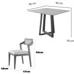 Mesa De Jantar Bali 90x90cm Com Vidro E 4 Cadeiras Berlim Hr Em Linho Madeira Minas Plac 58822