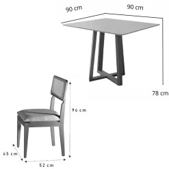 Mesa De Jantar Bali 90x90cm Com Vidro E 4 Cadeiras Canada Em Linho Madeira Minas Plac 24673
