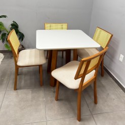 Mesa De Jantar Bali 90x90cm Com Vidro E 4 Cadeiras Diamante Em Linho Madeira Minas Plac 85958