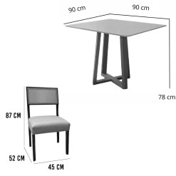 Mesa De Jantar Bali 90x90cm Com Vidro E 4 Cadeiras Grecia Em Linho Madeira Minas Plac 16360