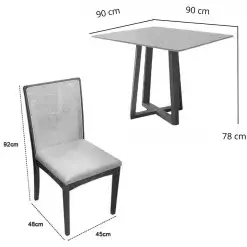 Mesa De Jantar Bali 90x90cm Com Vidro E 4 Cadeiras Lara Kappesberg Em Linho Madeira Minas Plac 14673