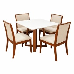 Mesa De Jantar Bali 90x90cm Com Vidro E 4 Cadeiras Lara Kappesberg Em Linho Madeira Minas Plac Cinamomo Off White Com Tecido Bege 11256