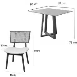 Mesa De Jantar Bali 90x90cm Com Vidro E 4 Cadeiras Livia Em Linho Madeira Minas Plac 86535