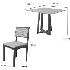 Mesa De Jantar Bali 90x90cm Com Vidro E 4 Cadeiras Monalisa Em Linho Madeira Minas Plac 98658