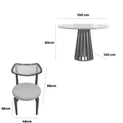 Mesa De Jantar Berlim 100cm Redonda Com Vidro E 4 Cadeiras Athenas Em Linho Madeira Cel Moveis 32590