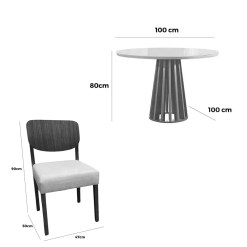 Mesa De Jantar Berlim 100cm Redonda Com Vidro E 4 Cadeiras Barcelona Em Linho Madeira Cel Moveis 46410